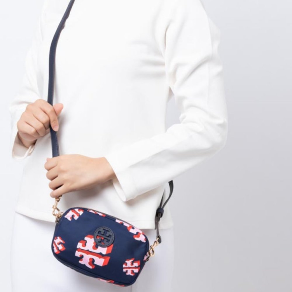 Tory Burch Logo Navy Nylon Crossbody